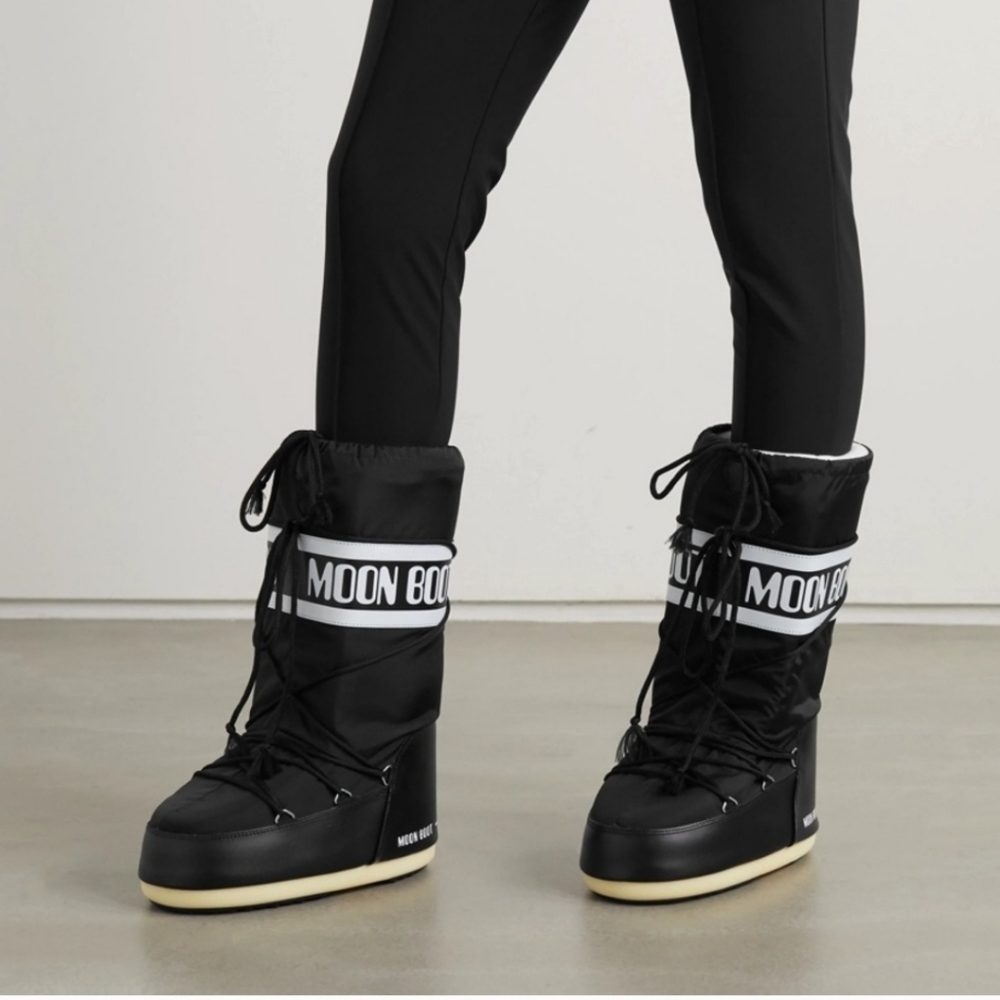 Vintage Original Tecnica Nylon Moon Boot Black White Retro Womans 8.5